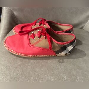 Burberry Red Plaid Espadrille Tie Shoes Sneakers Sz 5-5.5 Great Condition